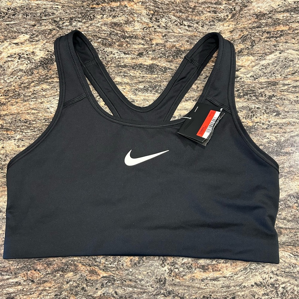 Nike Black Sports Bra with White Swoosh Dri-Fit